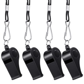 Frienda 100 Pieces Black Lanyard Plastic Whistles Referees Fans Cheer Student Whistles Emergencies Survival Whistles Bulk