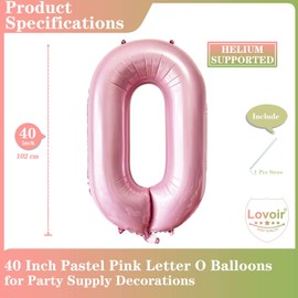 Pink Letter O Balloons, 40 Inch Pastel Pink Letter Balloons O Foil Mylar Helium Pink Letter Balloons for Birthday Party Supplies Anniversary Event Celebration Decorations Alphabet Pink O