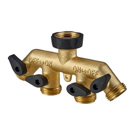 4-Way Brass Heavy Duty Garden Hose Connector with Shut Off Valve 900006 by New England Garden Tools