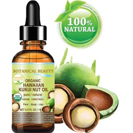 Botanical Beauty Certified Organic KUKUI NUT OIL 100% Pure Natural Virgin Unrefined Cold-Pressed Carrier Oil for Face, Skin, Body, Hair, Lip, Nails. Rich in Vitamin E (0.5 Fl Oz)
