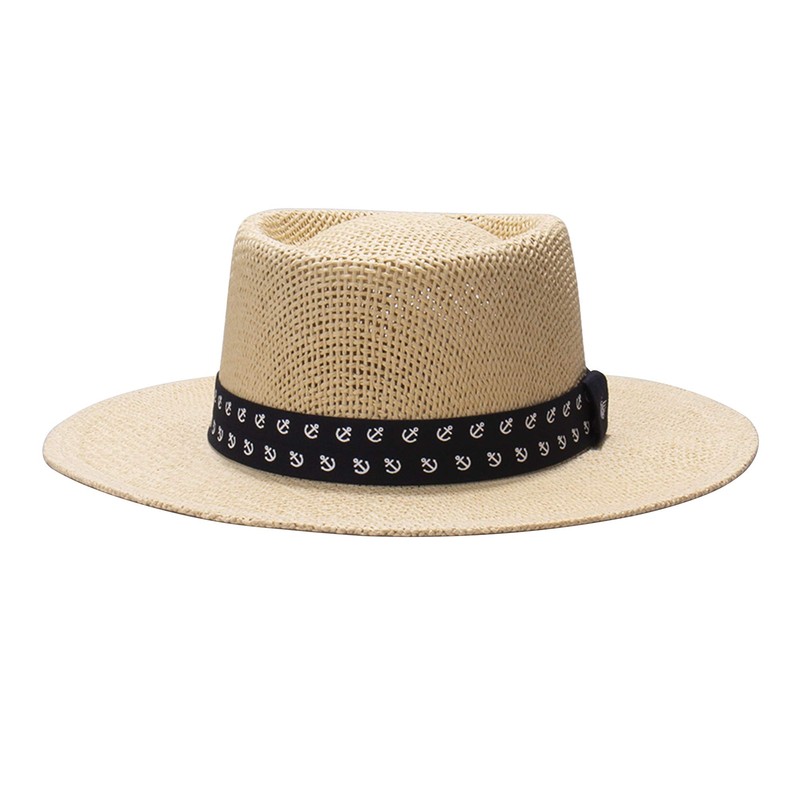 Dockers Men's Straw Fedora Hat, Tan/Navy, S/M