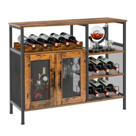 X-cosrack Wine Bar Rack Cabinet with Detachable Wine Rack, Coffee Bar Cabinet with Glass Holder, Small Sideboard and Buffet Cabinet with Mesh Door, Rustic Brown, Large
