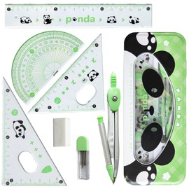 DY.2ten Geometry Compass Set for Students with Storage Box, Maths Protractor Compass, 2 Pieces Set Square, 15 cm Ruler and Protractor, School Supplies, 7 Pieces