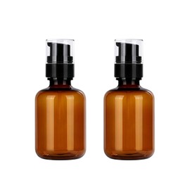 2 Pack 120ml/4oz Amber Plastic Pump Bottles, Refillable Empty Amber Bottle with Black Dispenser Pump, Travel Bottles for Lotion Essential Oil Cosmetic Storage