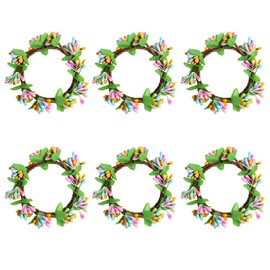 tiecawk 6Pack Easter Artificial Berry Wreath Multicolor Spring Wreath Hanging Sign Fake Beaded Berries Candle Cup Rings Wreaths for Christmas Easter Wedding Holiday Table Decoration