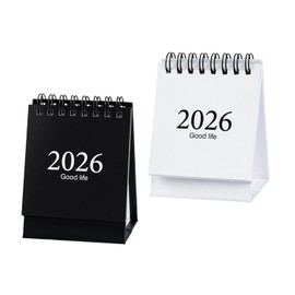 Mini Calendar 2026 Desktop Calendar, Pack of 2, Stylish Simple Foldable New Year Office Home Work Planning Tabletop Calendar 2026-2027 White Black