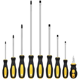 9pcs Magnetic Screwdrivers Set, Including 12in Phillips and Slotted Screwdrivers, with Non-Slip Cushioned Handle Grip
