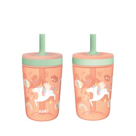 Zak Designs Kelso Tumbler Set 15 oz, (Unicorn) Non-BPA Leak-Proof Screw-On Lid with Straw Made of Durable Plastic and Silicone, Perfect Baby Cup Bundle for Kids (2pc Set)