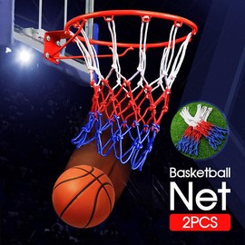 LEDON 2pcs All-Weather Basketball Net Tri-Color Basketball Hoop Net, Red+White+Blue
