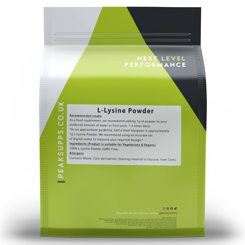 Peak Supps L-Lysine Powder 1kg - Vegan Essential Amino Acid