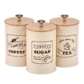 Coffee Sugar Tea Canister Set, Solid Large Capacity Metal Vintage Kitchens Containers Kit, Marker Food Storage Containers Jars for Coffee Sugar Tea Black Container Sets