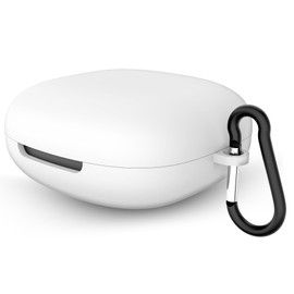 Geekria Silicone Case Cover Compatible with SHOKZ OpenFit 2 True Wireless Earbuds, Protective Earphones Skin Cover with Keychain Hook, Charging Port Accessible (White)