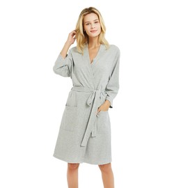U2SKIIN Womens Robes, 100% Cotton Lightweight Robes 3/4 Sleeves Kimono Knit Soft Loungewear Short Bathrobe(Grey,XL)