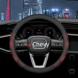 Yangday Leather Steering Wheel Cover for Chevy Silverado 1500 2500 3500, 14.5-15 inches Car Steering Wheel Cover with Non-Slip Breathable (Red)