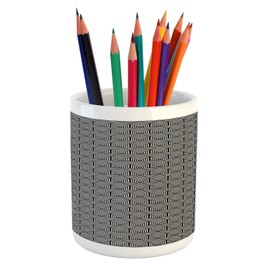 Ambesonne Abstract Pencil Pen Holder, Optical Illusion Stripes Diagonal Squares Monochrome Tones Illustration, Ceramic Pencil Holder for Desk Office Accessory, 3.6" X 3.2", Charcoal Grey White