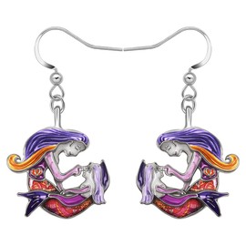 LONYOO Novelty Mermaid Earrings Dangle Mother's Day Gifts for Mom Women Girls Charms Enamel Zinc Alloy Jewellery Accessories (Purple)