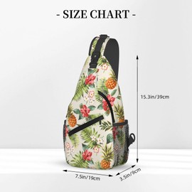 LOSTORCHI Pineapple Crossbody Sling Bag for Women Men Tropical Fruits Hibiscus Flowers Leaves and Pineapple Travel Sling Backpack Casual Shoulder Bag Summer Hawaiian Style Gym Sports Hiking Daypack