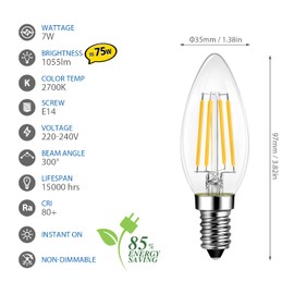 LVWIT LVWIT E14 LED Warmwei? 7W, Kerzenlampe fr Kronleuchter, Filament Glhbirne Kerzeform E14 1055LM 2700K, ersetzt 75W Halogenlampen, Classic Glhfaden, Nicht Dimmbar, 6er Pack