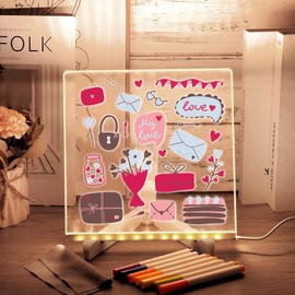 LED Note Board with Colors, Acrylic Dry Erase Board with Light, Magic Glowing Message Marker Board, Illuminated Drawing Board Light Up with Adjustable Stand for Office School Home (5.9 * 5.9inch)