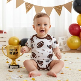 PATPAT Baby Bodysuits Rayon Super Durable - Short Sleeve for Boys and Girls - Newborn Infant Unisex Gift Clothes - 3 Pack Football 6-9 Months Brown/White