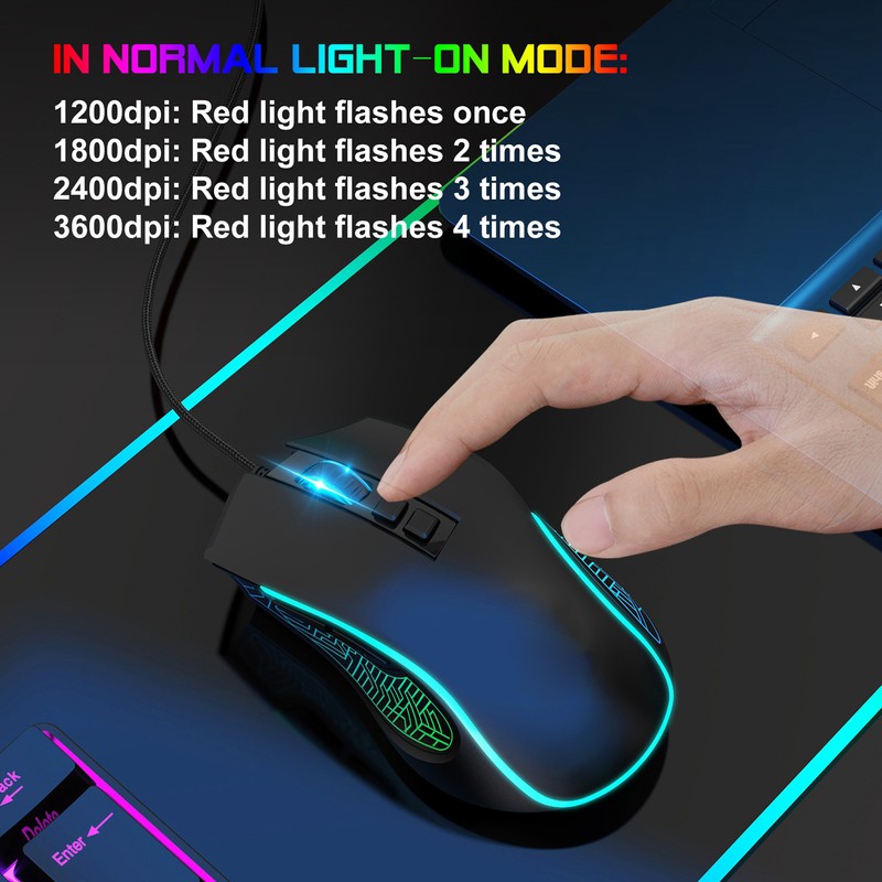 Gaming Mouse USB2.0 4 Adjustable DPI RGB Backlit Ergonomic Design