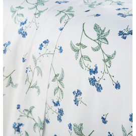 Southshore Fine Linens - BRITEYARN - Myosotis Scorpiodes Print - 300 TC 100% Cotton Duvet Cover Set, White, King / California King