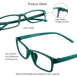 VisionGlobal Blue Light Blocking Glasses for Women, Anti Eyestrain, Computer Reading, TV Glasses, Stylish Square Frame, Anti Glare (Green, No Magnification)