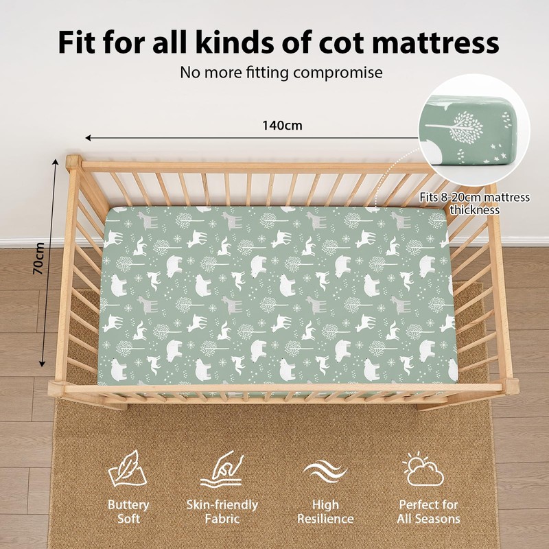 FIEMOL Cot Bed Sheets 140 x 70cm Fitted, 3 Pack