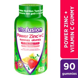 Vitafusion Power Zinc + C Gummy Vitamins for Adults Strawberry-Tangerine flavour, 90 Count