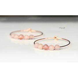 Perlen Creole Rosenquarz aus 316L Edelstahl roségoldfarben