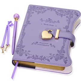 Hoci Poci Diary with Lock and Keys for Girls Gift Ideas, Refillable Journal for Women, Secret Notebook with Lined Pages for Writing Drawing, Pen and Bookmark Included (Purple)