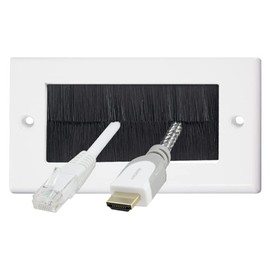 Auline Black Brush White Surround Double Twin 2 Gang Wall Outlet Cable Entry Plate Tidy Mount Face Plate Wall Plate (1)