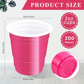 ausurme 200Pcs 2 oz Shot Cups,Plastic Shot Glasses,Pink Glasses Disposable,Mini Party Cup,Disposable Plastic Shot Cups for Drinking Birthday Party Tasting Serving Samples and Tastings (Pink)