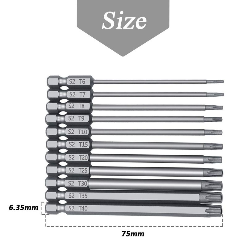 Mesee 11 Pieces Torx Screwdriver Bits Set, 1/4 Inch Hex