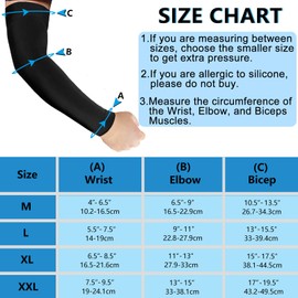 KONSEDIK Lymphedema Medical Compression Arm Sleeve for Men Women,20-30 mmHg Graduated Compression Full Arm Support with Silicone Band,Long Pressure Arm Brace for Arthritis,Bursitis,Edema,Nerve Pain(M)