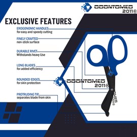 OdontoMed2011® EMT Trauma Shears - Stainless Steel Bandage Scissors for Nursing Purposes - Sharp 2-pack Scissor is Perfect for EMS, Doctors, Nurses, Cutting Bandages 7.25" (Blue + Yellow) 7 1/4" Emt