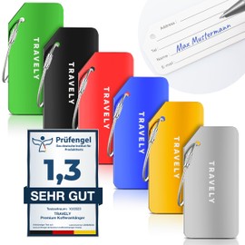 Travely Premium Luggage Tag - Easy to Recognize, Robust & Safe - Includes Name Plate and Privacy Protection I Versatile and Practical Address Tag, Name Tag & Luggage Tag