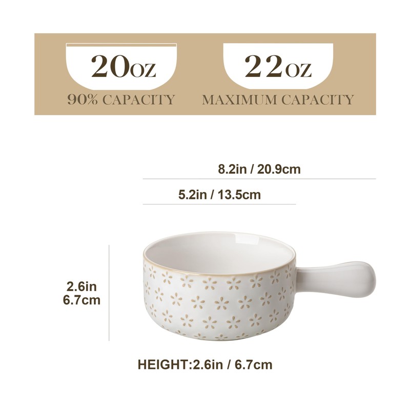 MALACASA French Onion Soup Bowls with Handles - 20 oz