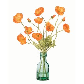 Petals - Orange California Poppies Silk Flower Arrangement in Green Glass Bottle - 16" Height x 12" Width