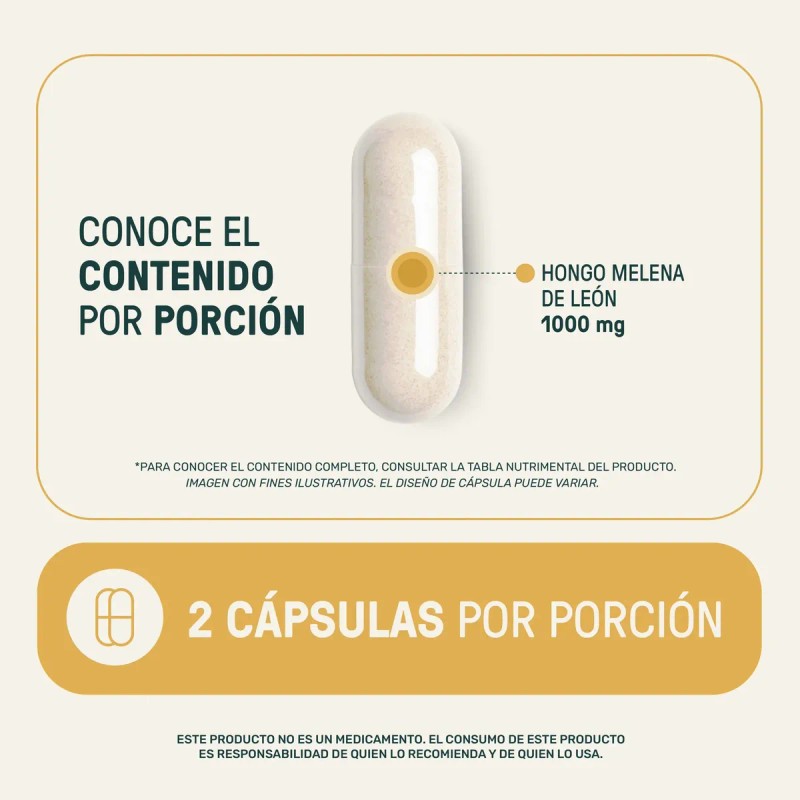 Hongo Melena León 180 Cápsulas Sabor Suplemento Alimenticio Life360