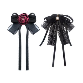 LYGGIE Uniform Ribbon, Set of 2, Ribbon Brooch, Ribbon Tie, Corsage, Bowtie, Women's, Uniform Accessories, Sweet Lace, Accessories, School Style, Office Style, Office Work, School, School Entrance