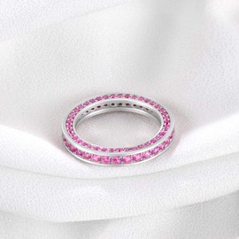 SOMEN TUNGSTEN Womens Sterling Silver Eternity Rings Pink Cubic Zirconia Wedding Engagement Band