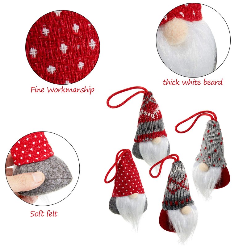 Skylety 4 Pieces Christmas Tree Hanging Gnomes Ornaments Handmade Swedish