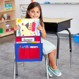 Godery Chairback Buddy Pocket Chart,Storage Canvas Seatback Stuff Storage Pocket - Home, Classroom, Group Team Organizers for Child (Red)
