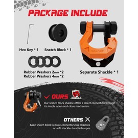 AMBULL D Ring Separate Shackle with Snatch Block, 3/4" Shackles w/Snatch Block Pulley, Heavy Duty Shackle for Towing Winch, Pulley for Off-Road Vehicle Recovery, Truck, ATV, UTV, BlackOrange