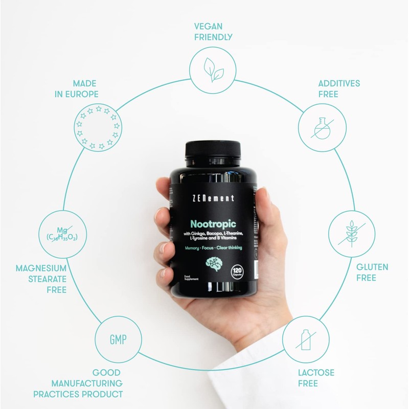 Nootropic, with Ginkgo Biloba, Bacopa, Green Tea, Tyrosine and B