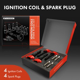 A-Premium (Red) Set of 8 Ignition Coil Pack and Iridium Spark Plugs Compatible with Hyundai Elantra, Elantra GT, Kona, Sonata, Tucson, Veloster & Kia Forte, Forte5, Optima, Seltos, Soul, 1.6L
