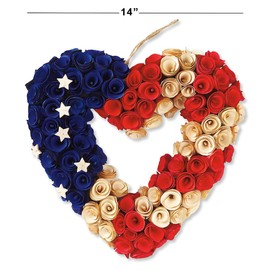 Current Wooden Patriotic Heart Wreath - 4th of July, Seasonal Front Door Decorations, Indoor & Outdoor Porch, Home, & Wedding Decor, Large 14 Inch Decorative Wreaths