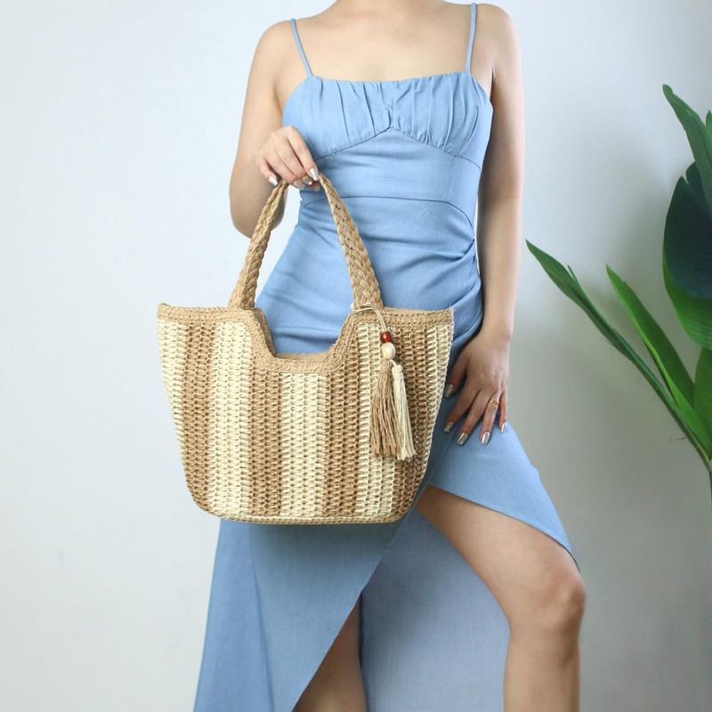 HuiYStar Large Straw Beach Bag for Women Summer Travel Braided