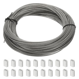 PATIKIL 144.3Ft 304 Stainless Steel Cable Kit, 1/16" Plastic Coated Wire Rope 7x7 Strand Core with 50 Pcs Aluminum Sleeves for Clothes Line Handrail (44M x 1.5 Mm)